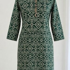 Bottle Green Bandhani Print Straight Cotton Kurti