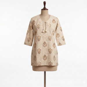 Beige Ethnic Motif Short Tunic Kurti