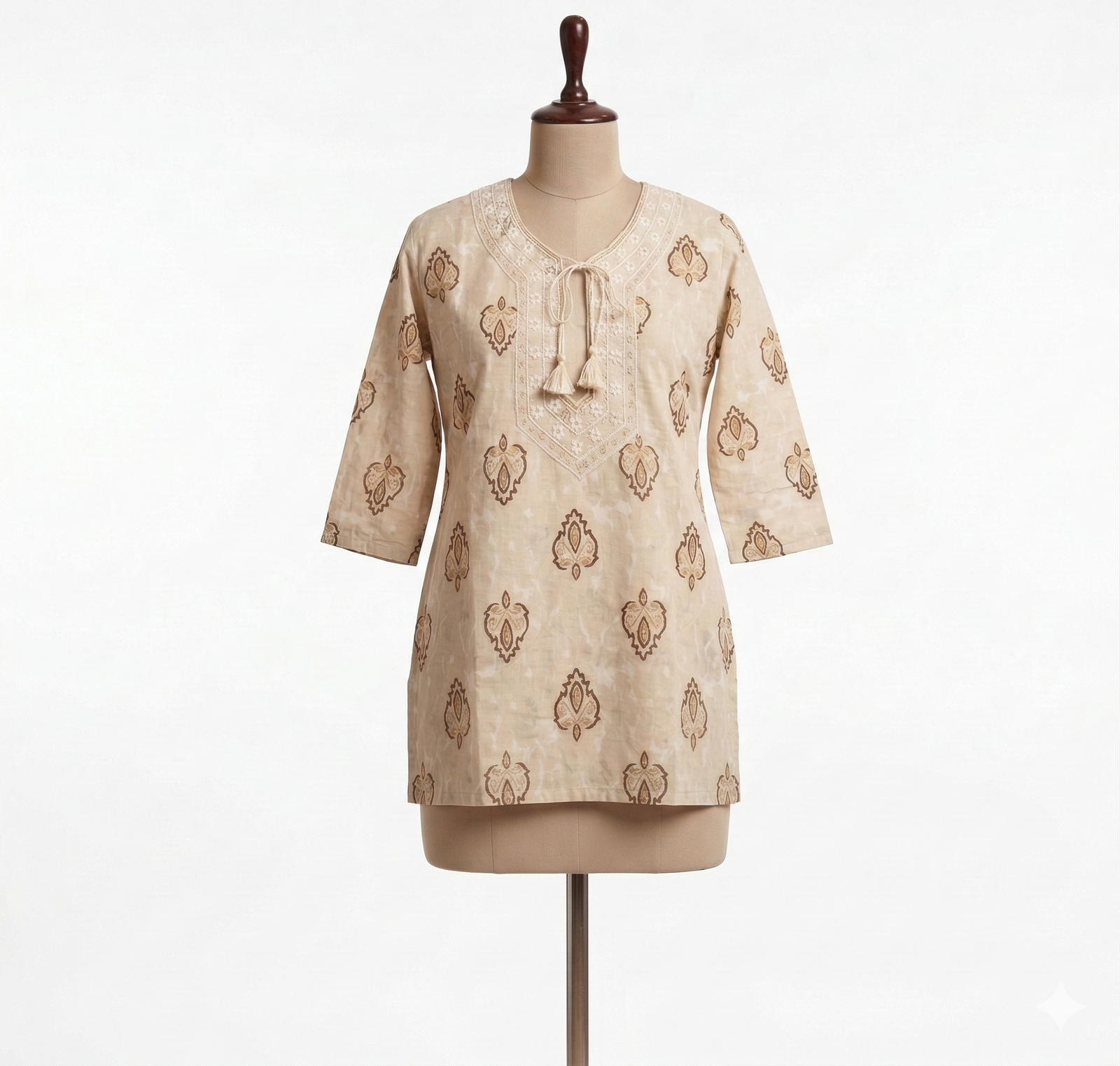 Beige Ethnic Motif Short Tunic Kurti