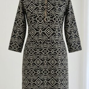 Jet Black Bandhani Geometric Print Straight Kurti