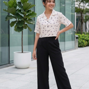 Women's Dandelion Print Crop Shirt & Wide-Leg Trousers Co-ord Set