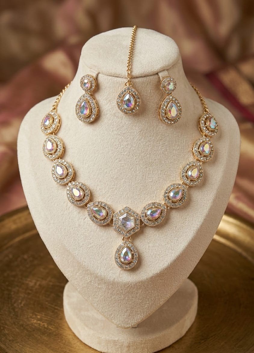 Silver Radiance Geometric Zig-Zag Choker & Dangle Earrings