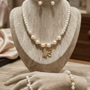Golden Butterfly Charm Pearl Necklace Set