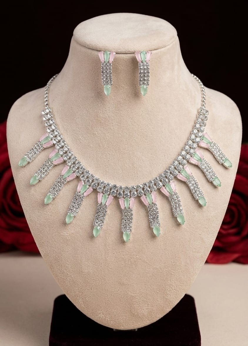 Mint Green & Blush Pink Pastel Crystal Choker Set