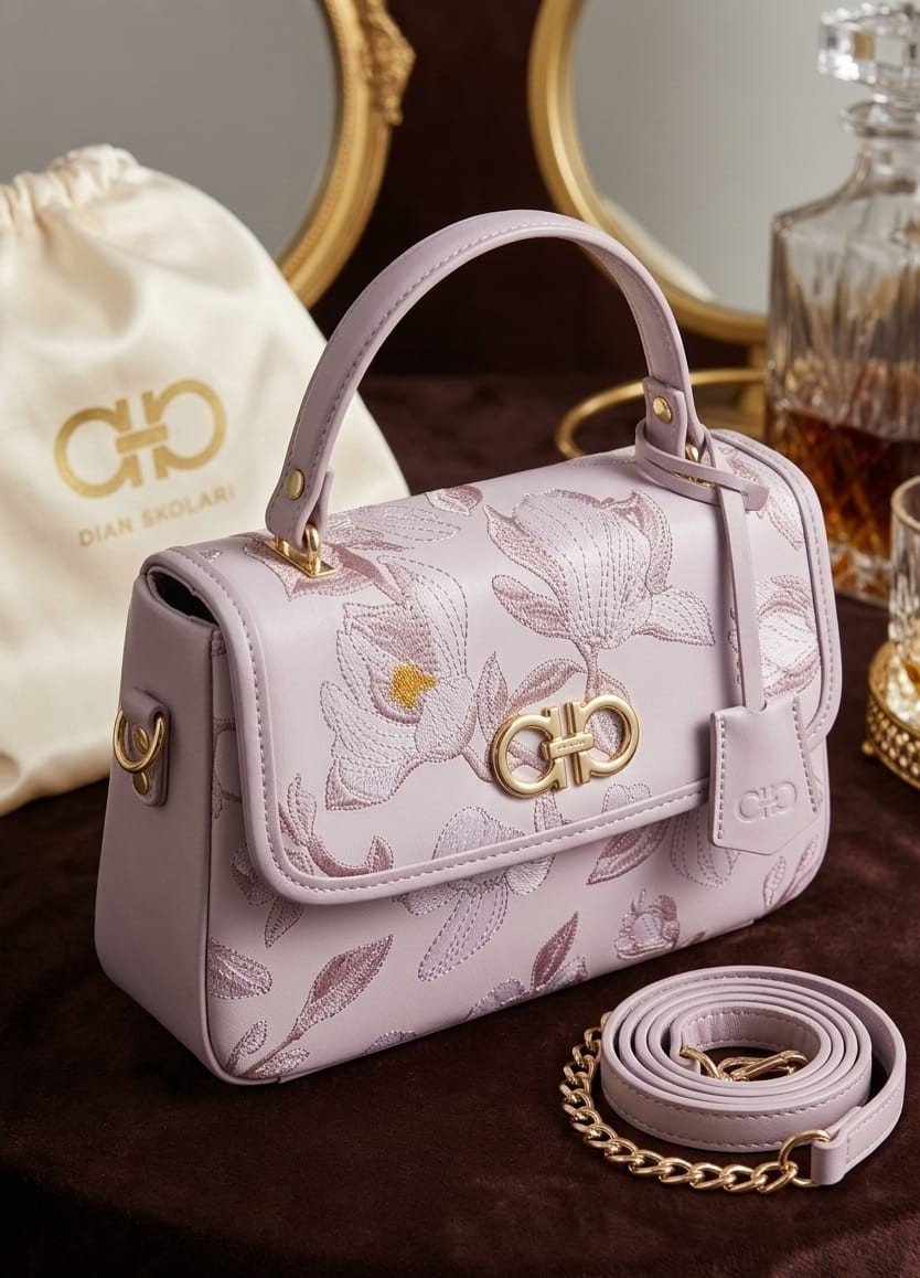 Lavender Flora Embroidered Satchel