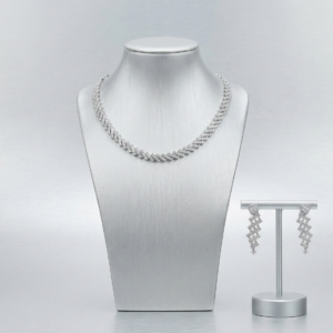 Diamond Choker & Drop Earrings Set (Silver Finish)
